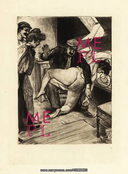 : A man spanking the exposed buttocks of a woman : A man spanking the exposed buttocks of a woman