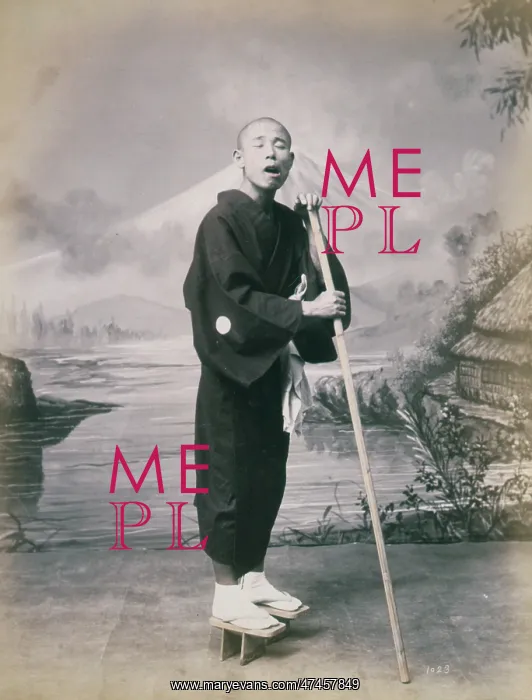 : Man with staff, wearing geta, studio portrait : Man with staff, wearing geta, studio portrait