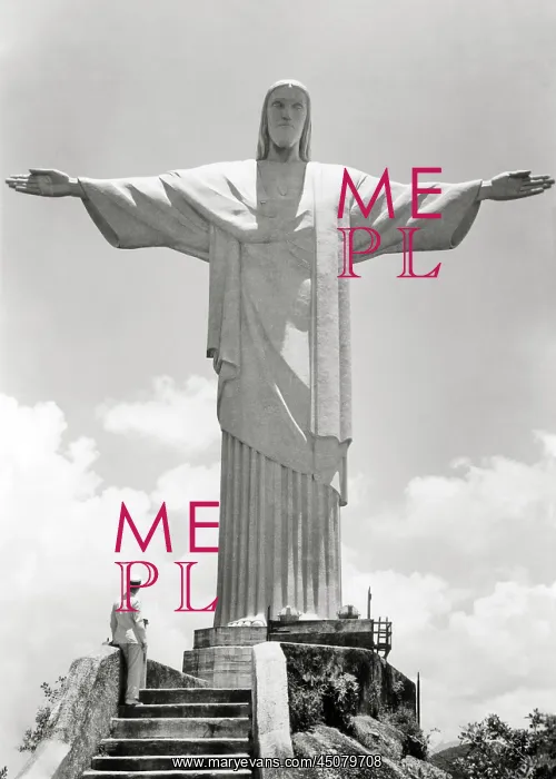 : Man Standing at Base of the Sculpture of Christ : Man Standing at Base of the Sculpture of Christ