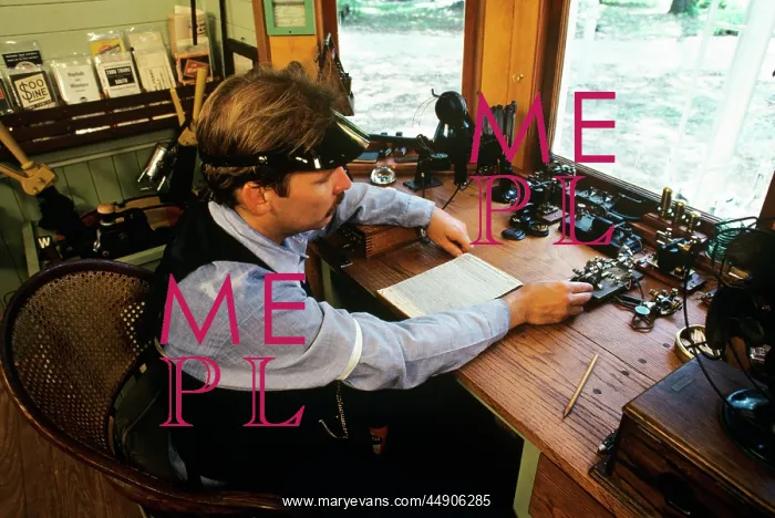 : Man telegraph operator in antique railroad station : Man telegraph operator in antique railroad station