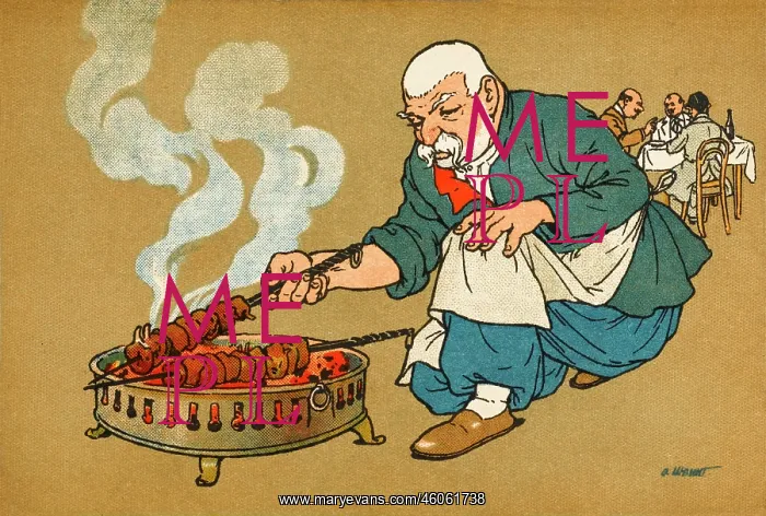 : Man of Tiflis cooking on a barbecue : Man of Tiflis cooking on a barbecue