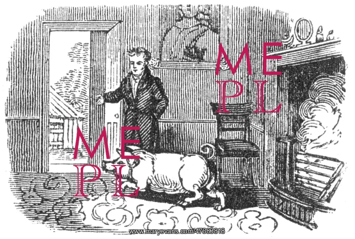 : Man ushering a pig out of his house, c. 1800 : Man ushering a pig out of his house, c. 1800