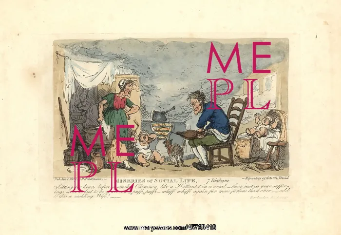 : Man using bellows in front of a fire in a smoky room : Man using bellows in front of a fire in a smoky room