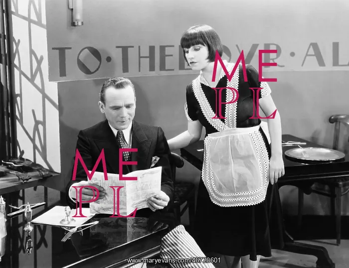: Man and waitress in restaurant : Man and waitress in restaurant