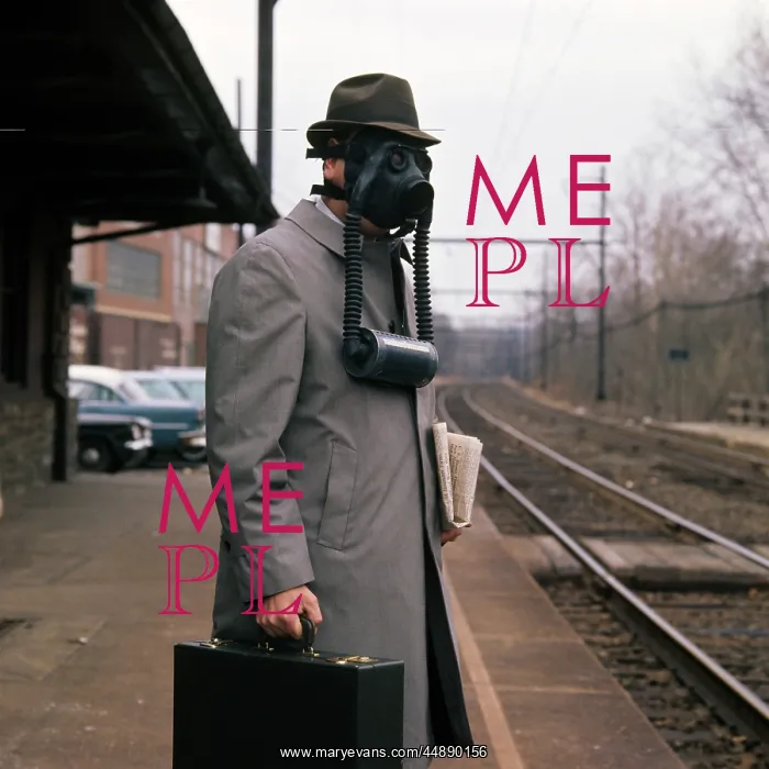  : Man Wearing Gas Mask Hat Train