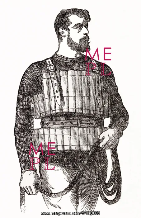 : Man wearing lifebelt 1881 : Man wearing lifebelt 1881