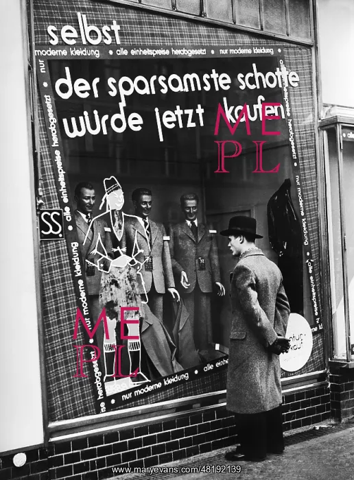 : Man before the window of a clothing shop, 1933 : Man before the window of a clothing shop, 1933