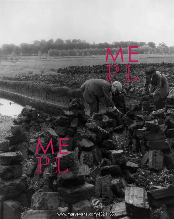 : Man and woman digging for peat, Ireland : Man and woman digging for peat, Ireland