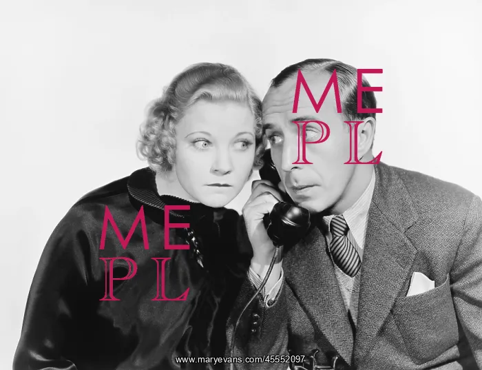 : Man and a woman eavesdropping on the telephone : Man and a woman eavesdropping on the telephone