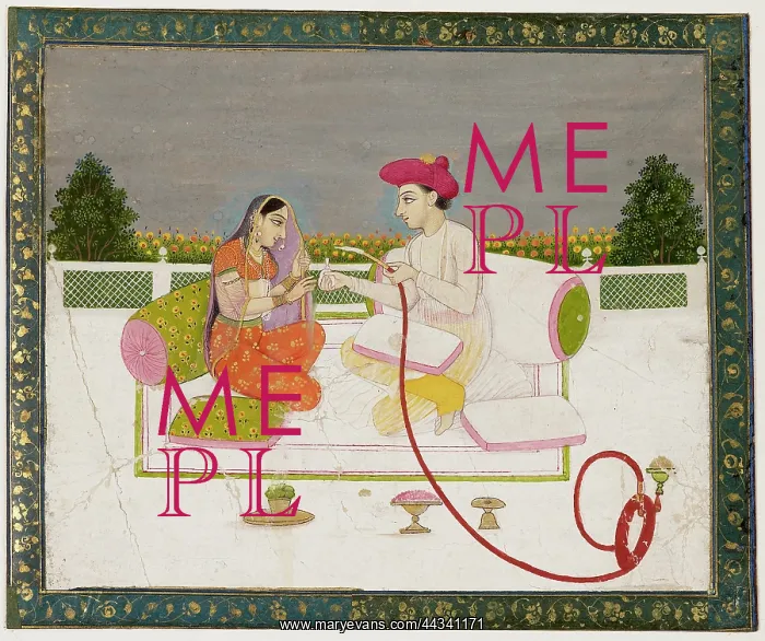 : Man and woman with hookah : Man and woman with hookah