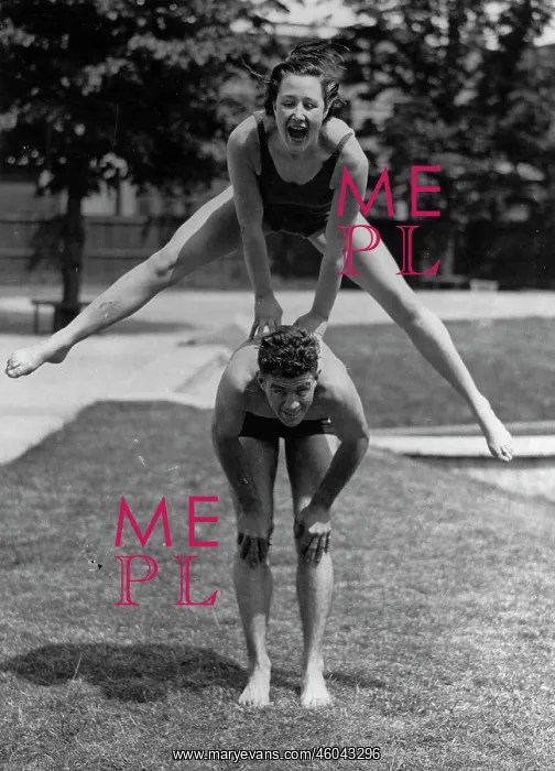 : Man and woman leapfrog : Man and woman leapfrog
