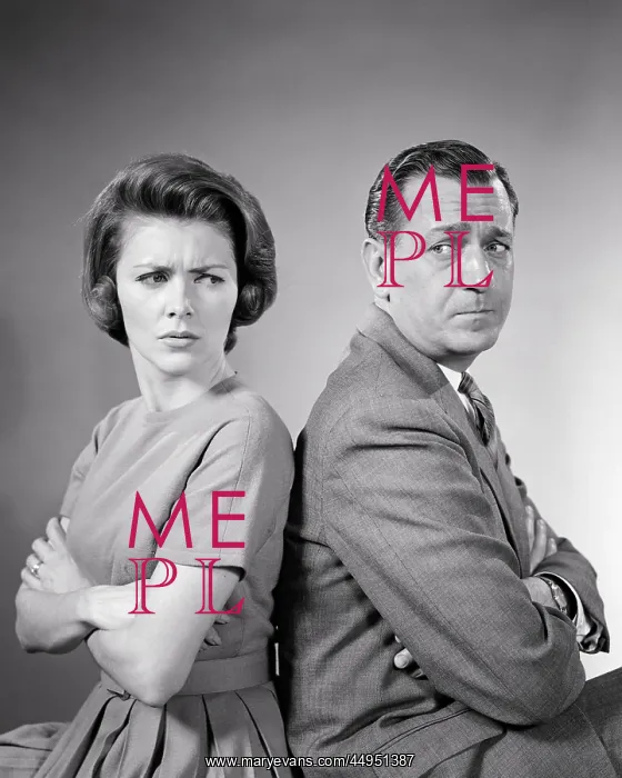 : Man and Woman Sitting Back to Back Looking Over : Man and Woman Sitting Back to Back Looking Over