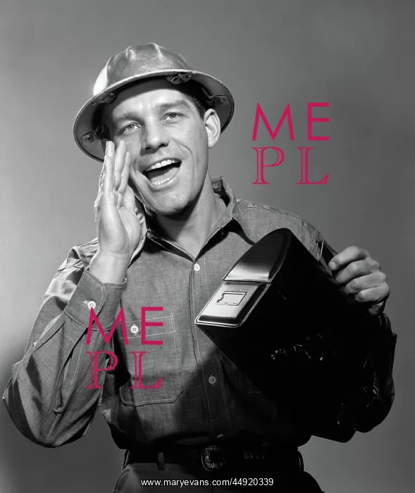 : Man worker in hard hat yelling carrying lunch : Man worker in hard hat yelling carrying lunch