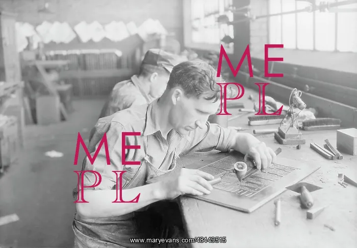 : Man working at Kingsport Press building up a case, 1933 : Man working at Kingsport Press building up a case, 1933