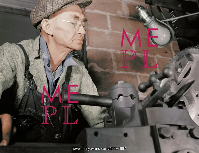 : Man working in a small machine shop for war : Man working in a small machine shop for war