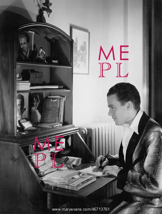 : Man writing letter at desk : Man writing letter at desk