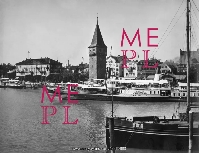 : Mangtower at the harbour of Lindau, around 1900 : Mangtower at the harbour of Lindau, around 1900