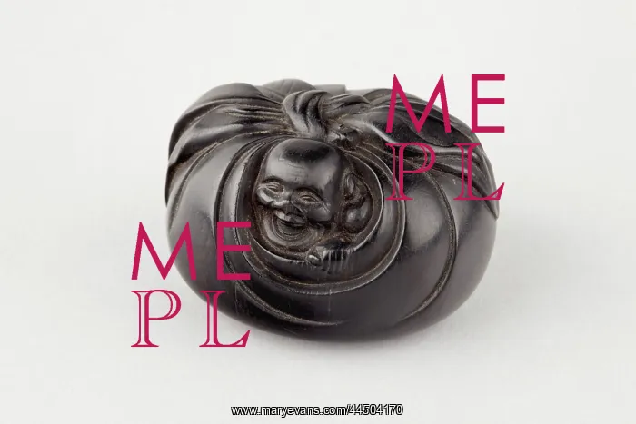 : Manju netsuke in the form of Hotei peering from his sack : Manju netsuke in the form of Hotei peering from his sack