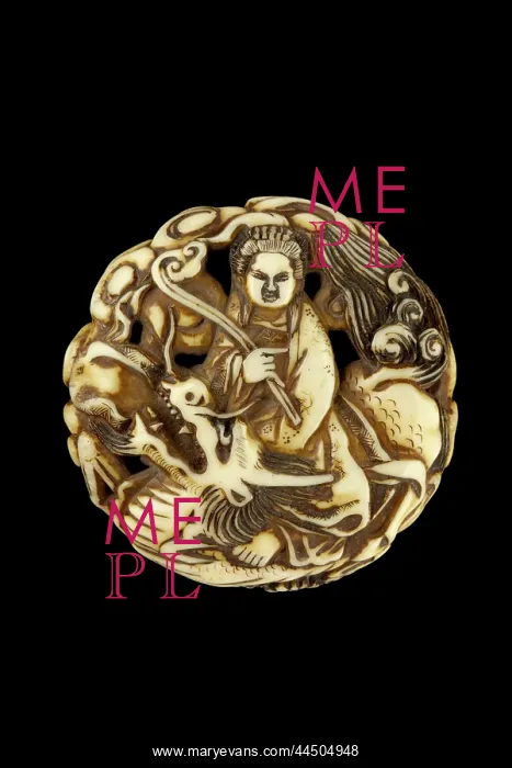 : Manju netsuke - The Goddess Benten, riding a dragon : Manju netsuke - The Goddess Benten, riding a dragon