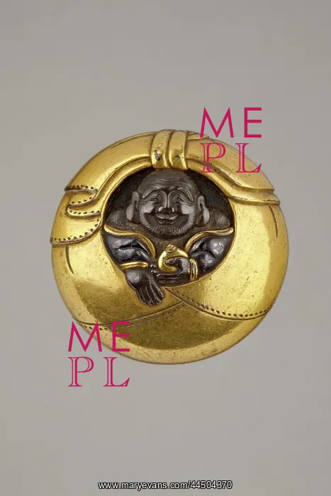 : Manju netsuke - Hotei peering from his sack : Manju netsuke - Hotei peering from his sack