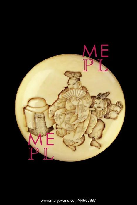 : Manju netsuke - manzai dancers at New Year : Manju netsuke - manzai dancers at New Year