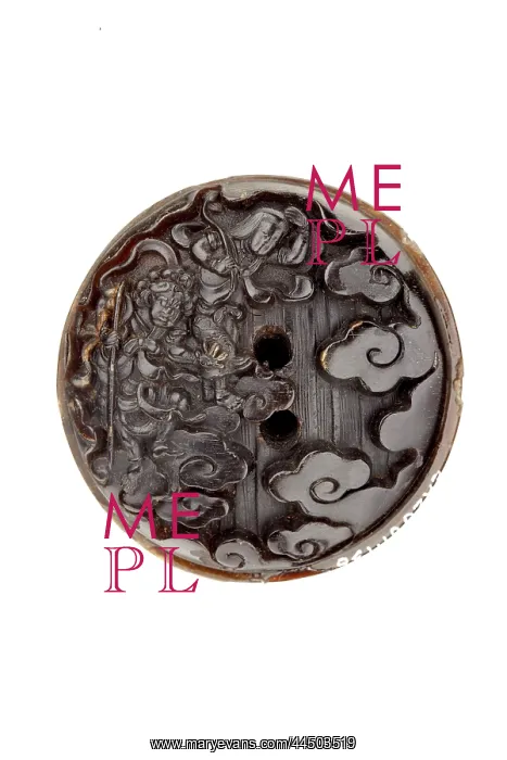 : Manju netsuke - Mongaku beneath a waterfall : Manju netsuke - Mongaku beneath a waterfall