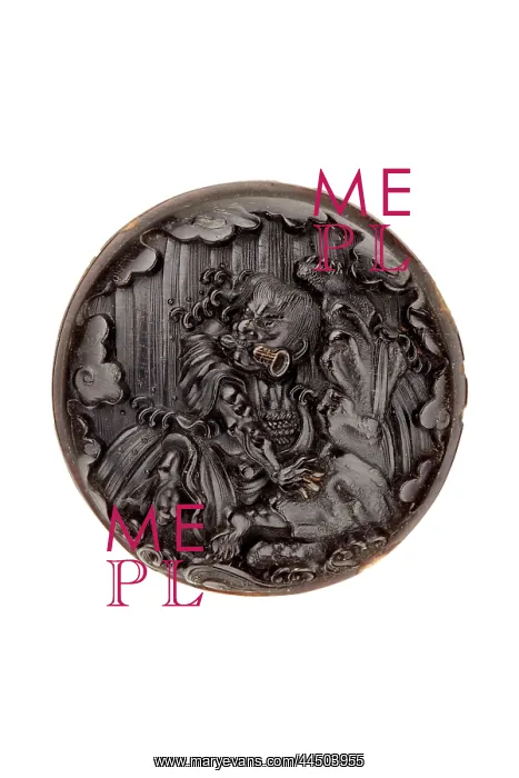: Manju netsuke - Mongaku beneath a waterfall : Manju netsuke - Mongaku beneath a waterfall