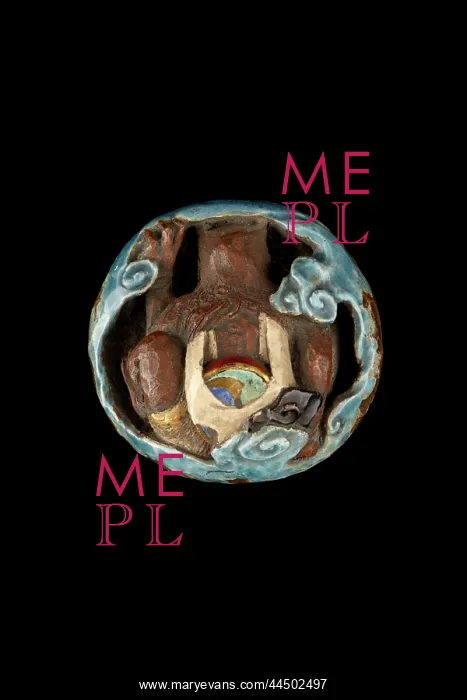: Manju netsuke, Raijin the Thunder God peering through clouds : Manju netsuke, Raijin the Thunder God peering through clouds