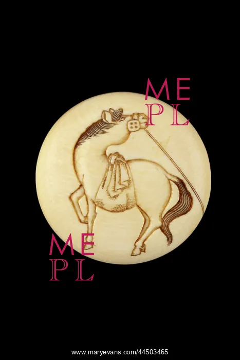 : Manju netsuke with a sacred horse : Manju netsuke with a sacred horse