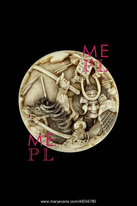 : Manju netsuke, Sasaki Takatsuna, Kajiwara Kagesue, Uji River : Manju netsuke, Sasaki Takatsuna, Kajiwara Kagesue, Uji River