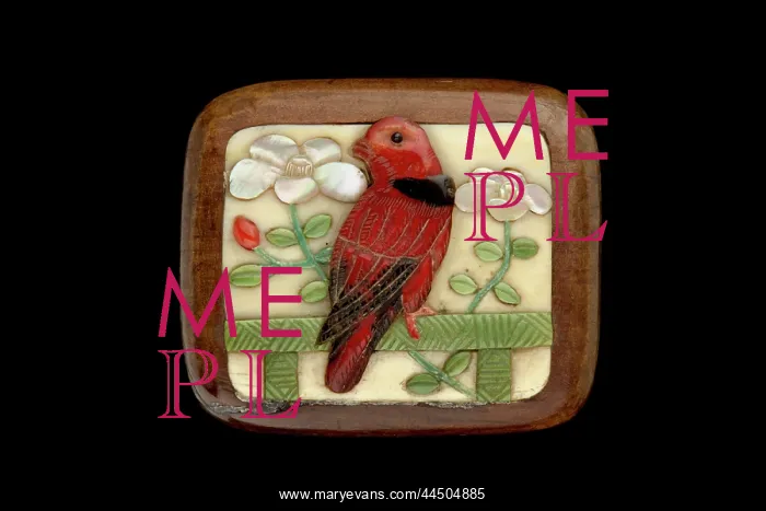 : Manju netsuke with a Scarlet Finch on a perch - Reverse : Manju netsuke with a Scarlet Finch on a perch - Reverse