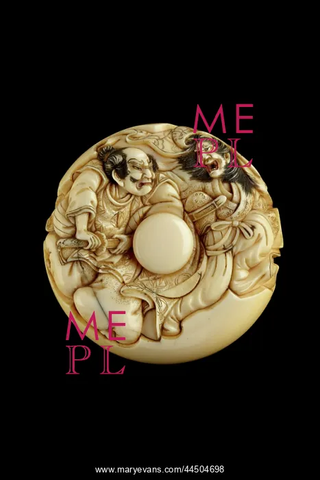 : Manju netsuke - Taira no Koremochi with a witch : Manju netsuke - Taira no Koremochi with a witch