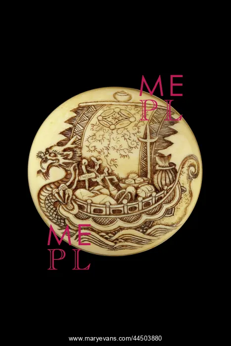 : Manju netsuke with a takarabune, or treasure ship : Manju netsuke with a takarabune, or treasure ship