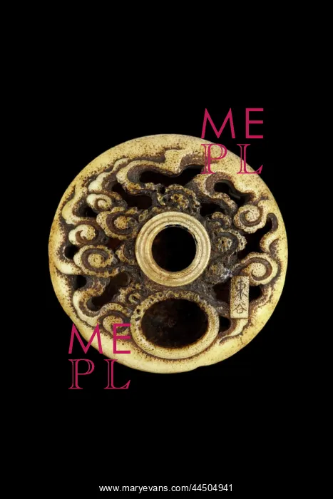 : Manju netsuke with tennin and lotus flower in clouds : Manju netsuke with tennin and lotus flower in clouds