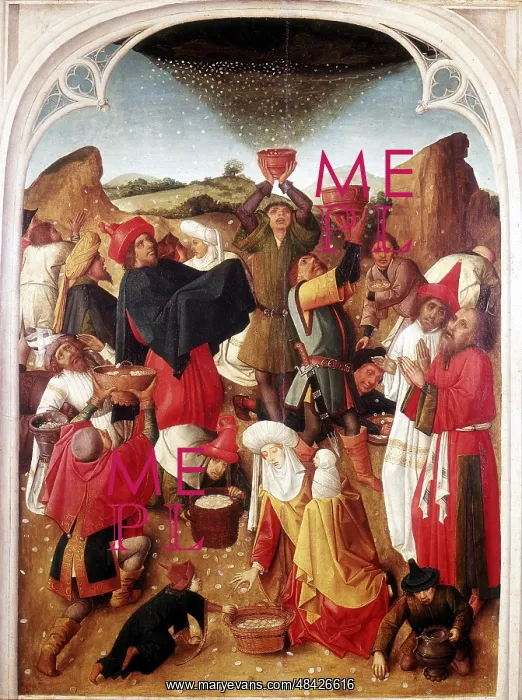 : Manna'. Israelites in the wilderness receiving : Manna'. Israelites in the wilderness receiving