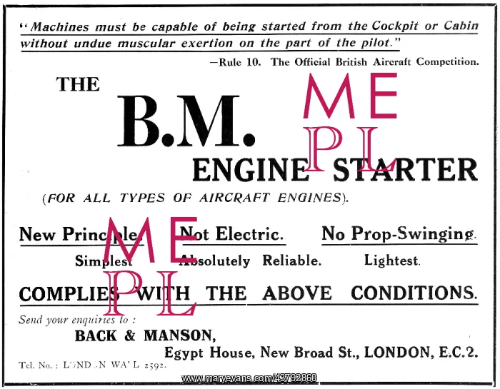 : Back & Manson. B.M. Aircraft Engine Starters : Back & Manson. B.M. Aircraft Engine Starters