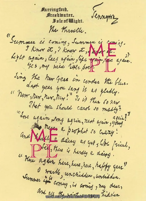 : Manuscript of The Throstle the poem by Alfred : Manuscript of The Throstle the poem by Alfred