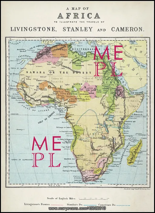 : Map of Africa illustrating travels of explorers : Map of Africa illustrating travels of explorers