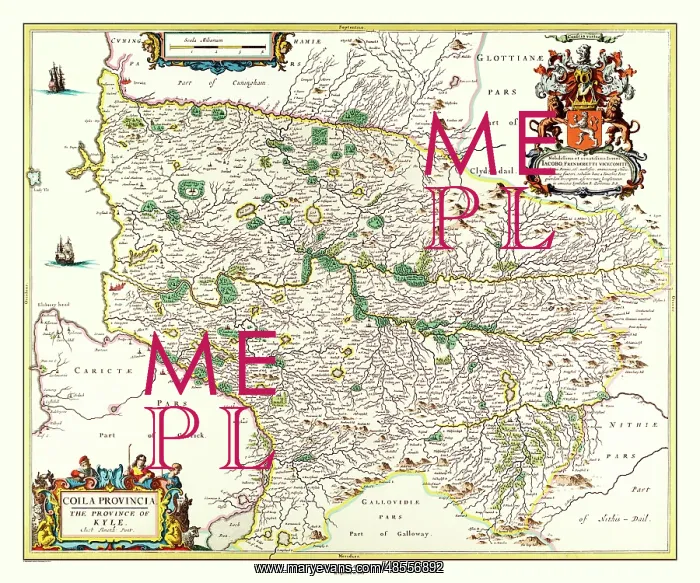  : Map of Ayrshire, Scotland by Johan Blaeu