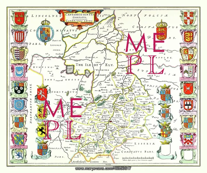 : Map of Cambridgeshire by Johan Blaeu : Map of Cambridgeshire by Johan Blaeu