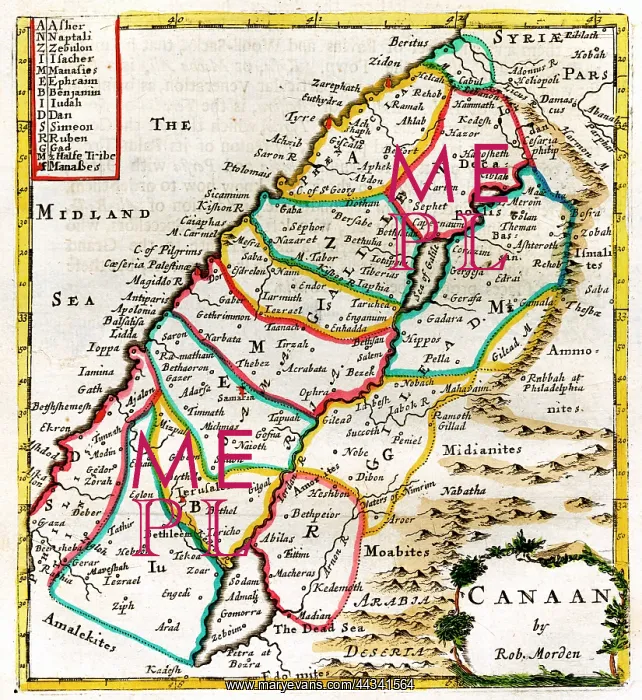  : Map of Canaan and the Twelve Tribes of Israel