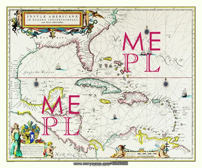 : Map of the Caribbean by Johan Blaeu : Map of the Caribbean by Johan Blaeu