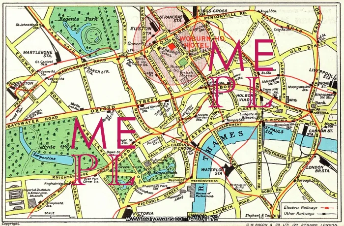 : Map of Central London with Woburn House Hotel marked : Map of Central London with Woburn House Hotel marked