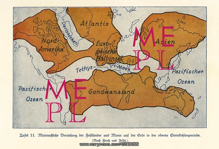: Map of the continents and seas in the Upper Carboniferous : Map of the continents and seas in the Upper Carboniferous