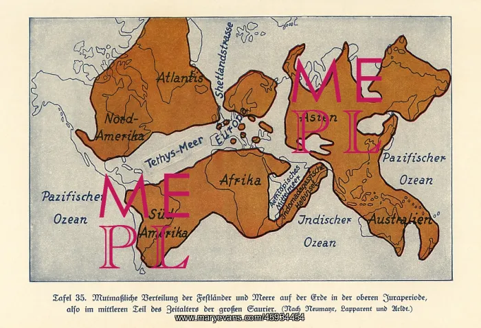 : Map of the continents and seas in the Upper Jurassic era : Map of the continents and seas in the Upper Jurassic era