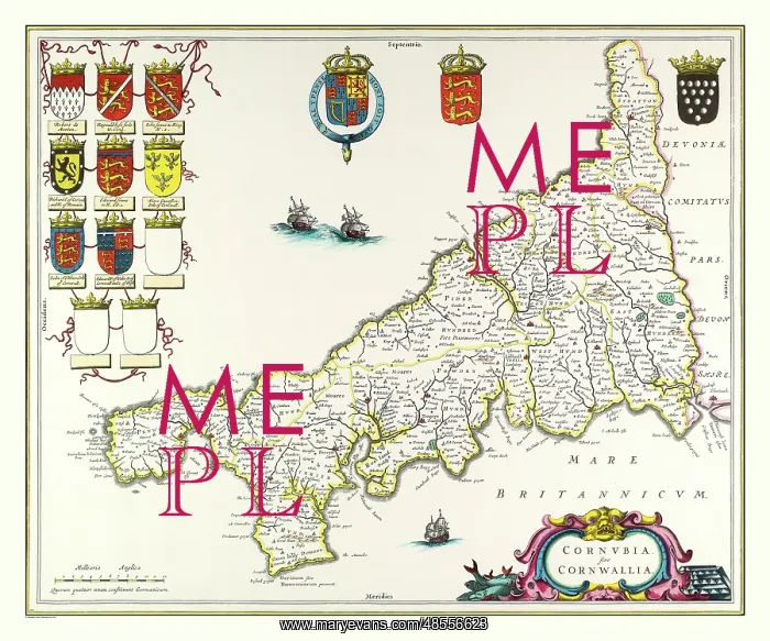  : Map of Cornwall by Johan Blaeu
