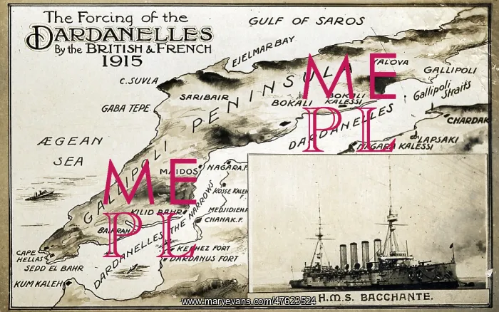 : Map of Dardanelles with HMS Bacchante, WW1 : Map of Dardanelles with HMS Bacchante, WW1