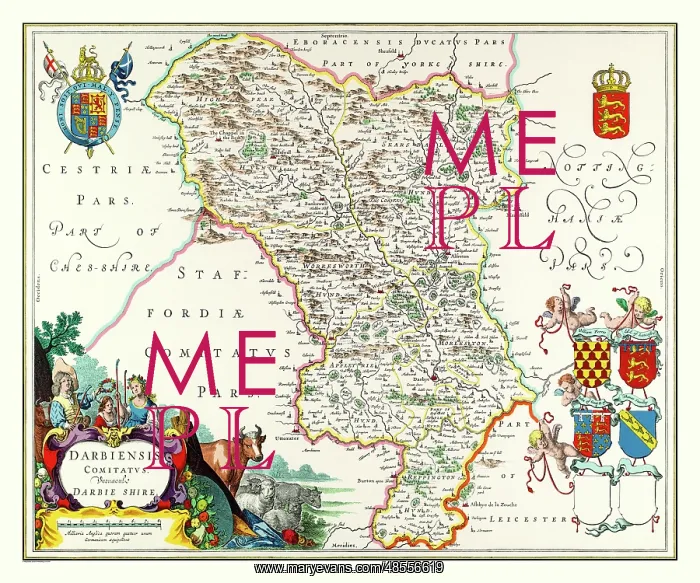 : Map of Derbyshire by Johan Blaeu : Map of Derbyshire by Johan Blaeu