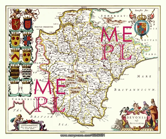 : Map of Devon by Johan Blaeu : Map of Devon by Johan Blaeu