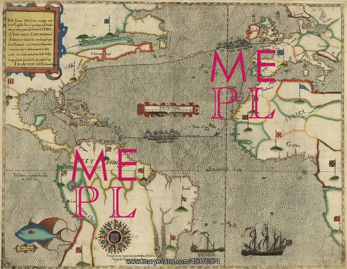 : Map of Drakes Atlantic Expedition in 1585 : Map of Drakes Atlantic Expedition in 1585